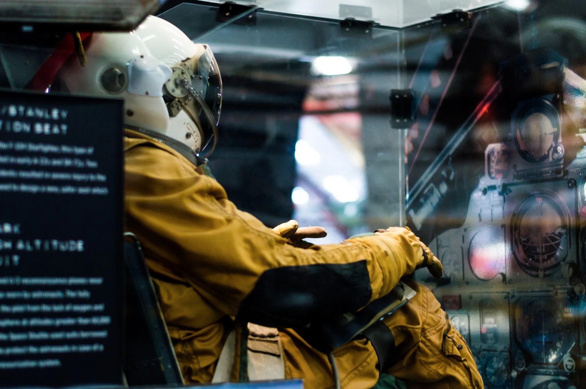 An astronaut in a spacecraft simulator