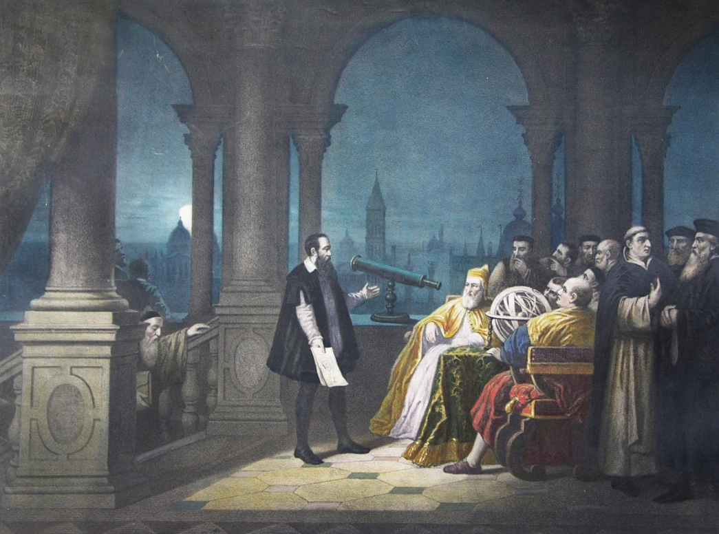 Galileo demonstrating his telescope